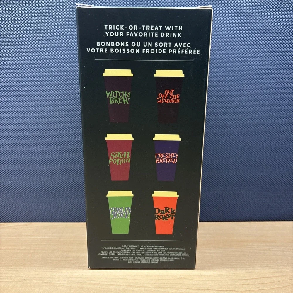 Starbucks Halloween Glow In The Dark 16oz Reusable Hot Cup & Lid 6 Set NEW 2020 - Picture 7 of 10